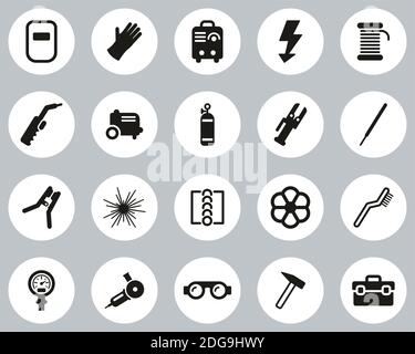 Welding & Welding Equipment Icons Black & White Flat Design Circle Set Big Stock Vector