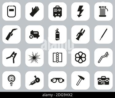 Welding & Welding Equipment Icons Black & White Flat Design Set Big Stock Vector