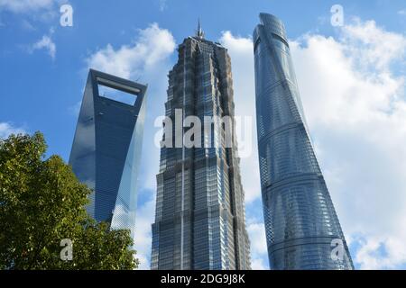 China, Shanghai. Three Skyscrapers in Pudong District