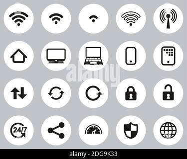 Wifi Connection Icons Black & White Flat Design Circle Set Big Stock Vector