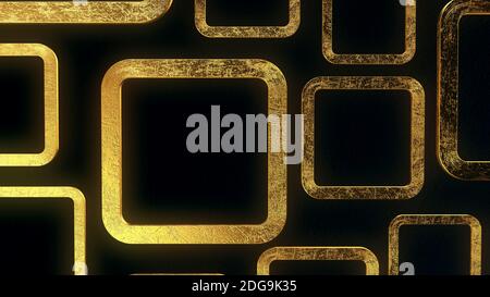 Gold rectangular frames template isolated on black background, 3d render illustration Stock Photo