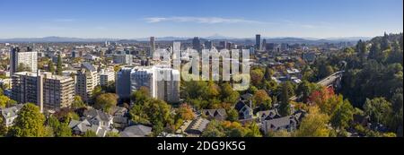 Aerial Panaramic View Of Portland Oregon And Surrounding Suburbs Stock Photo