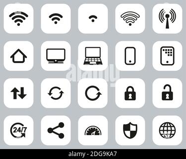 Wifi Connection Icons Black & White Flat Design Set Big Stock Vector