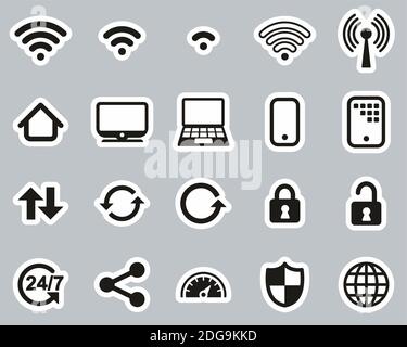 Wifi Connection Icons Black & White Sticker Set Big Stock Vector