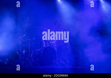 Free stage with lights, and smoke lighting devices. Stock Photo