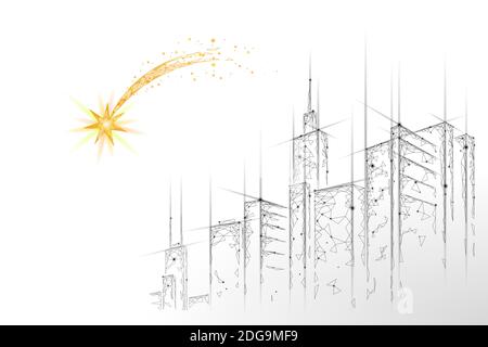 Shooting star low poly space. Night Christmas symbol make a wish. Astronomy glowing comet magic falling meteorite vector illustration Stock Vector