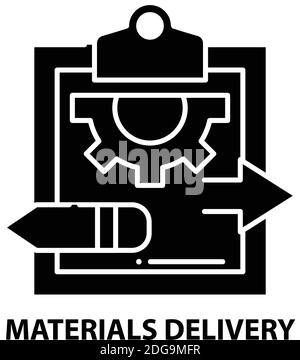 materials delivery icon, black vector sign with editable strokes, concept illustration Stock Vector