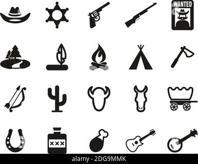 Wild West Icons Black & White Set Big Stock Vector