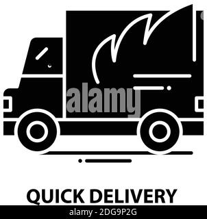 quick delivery icon, black vector sign with editable strokes, concept illustration Stock Vector