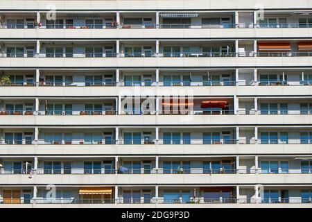 Facade of a prefabricated public housing building seen in Berlin, Germany Stock Photo