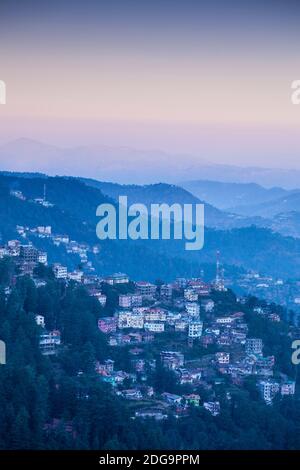 India, Himachal Pradesh, Shimla, View of mountains at dawn Stock Photo