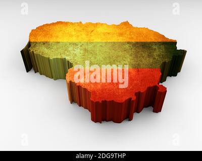 Lithuania 3d map textured with a Lithuanian flag Stock Photo