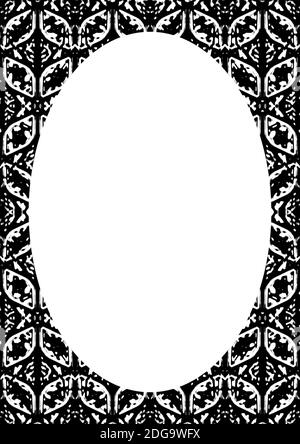 Blank Portrait Frame with Black and White Ornate Rounded Borders Stock Photo