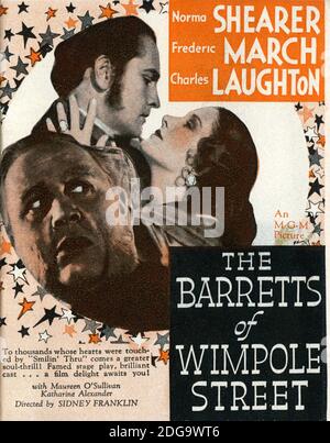 Promotional Advertisement for NORMA SHEARER FREDRIC MARCH and CHARLES LAUGHTON in THE BARRETTS OF WIMPOLE STREET 1934 director SIDNEY FRANKLIN play Rudolph Besier Metro Goldwyn Mayer Stock Photo
