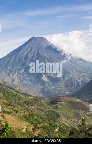 Volcano Tungurahua in the Andes near the town of Banos, Ecuador. Stock Photo