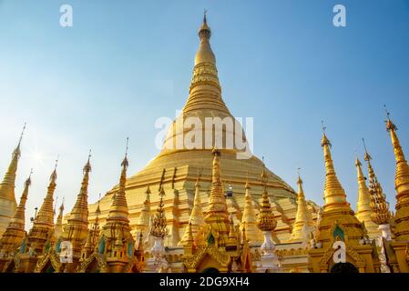 Golden main stupa of Shwedagon pagoda, in Yangon Burma Myanmar Stock Photo