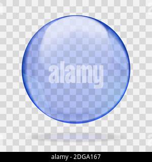 Blue translucent light round bubble or sphere with glares and transparency, shown on checkered background. Vector illustration Stock Vector