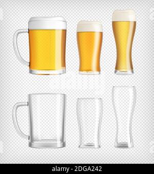 Three different lager beer glasses and mugs Stock Vector