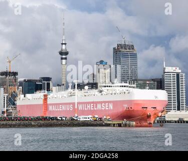 A Large Container ship rests at the docks in Auckland Harbour, North Island, New Zealand Stock Photo