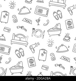 Hotel services hand drawn pattern. Vector illustration Stock Vector