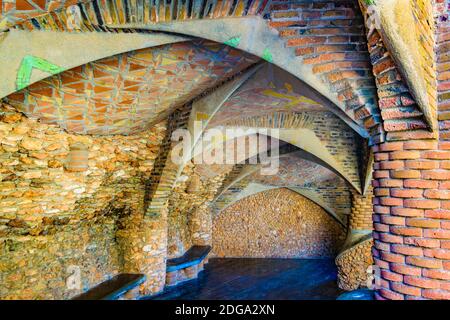Guell Crypt Exterior, Catalunya, Spain Stock Photo