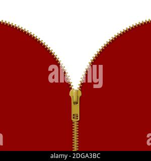Zipper lock half open on red and white background Stock Vector