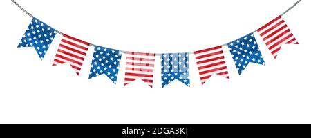 Festive decorations painted in the national colors of the American Flag. Closeup, no people, texture. Congratulations for family, relatives, friends a Stock Photo