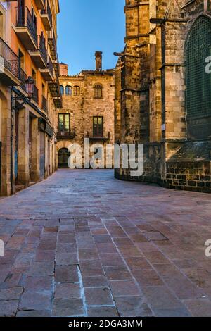 Empty Street, Gothic District, Barcelona, Spain Stock Photo