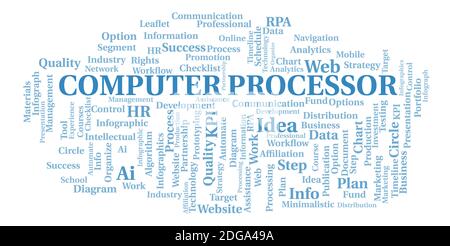 Computer Processor typography word cloud create with text only. Stock Photo