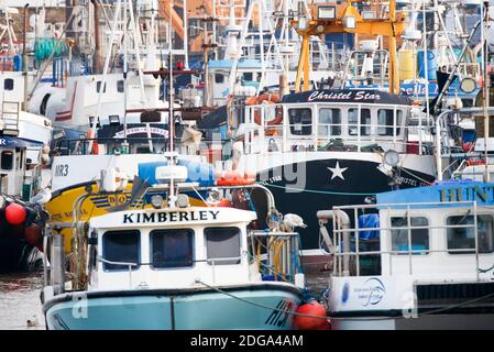 Fishing boats at Bridlington Harbour in Yorkshire after Boris Johnson warned that talks with the European Union on a trade deal were proving 'very tricky' ahead of a crunch meeting with BrusselsÕ top official. Stock Photo