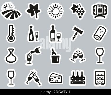Wine Or Winery Icons Black & White Sticker Set Big Stock Vector