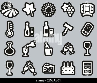 Wine Or Winery Icons White On Black Sticker Set Big Stock Vector