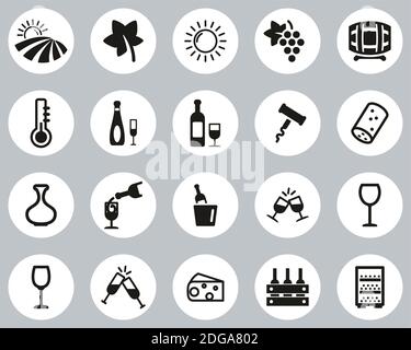 Wine Or Winery Icons Black & White Flat Design Circle Set Big Stock Vector