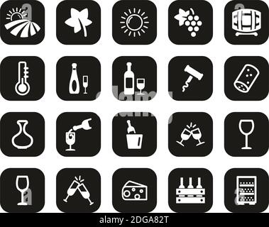 Wine Or Winery Icons White On Black Flat Design Set Big Stock Vector