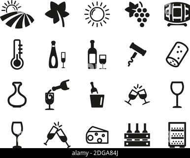 Wine Or Winery Icons Black & White Set Big Stock Vector