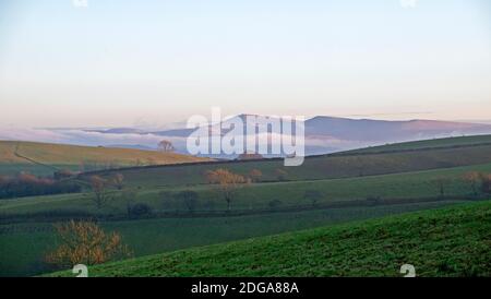 Landscape view of Black Mountain in mist Brecon Beacons National Park Powys autumn November 2020 Carmarthenshire Dyfed Wales UK   KATHY DEWITT Stock Photo