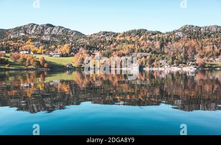 Autumn Norwegian landscape at sunny day. Snillfjord, Sor-Trondelag, Vingvagen, Norway