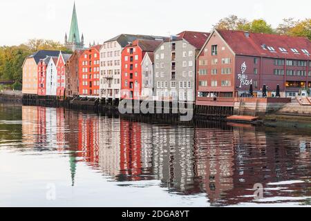 Trondheim, Norway - October 18, 2016: Old town of Trondheim, cityscape at autumn day. Coast of Nidelva river Stock Photo