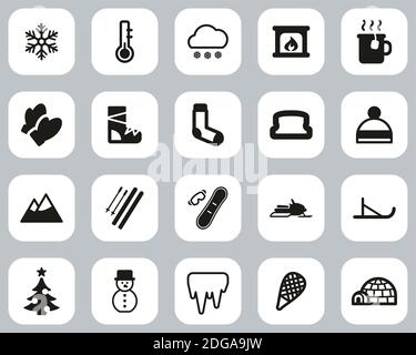Winter Icons Black & White Flat Design Set Big Stock Vector