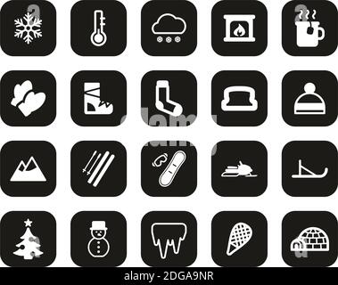 Winter Icons White On Black Flat Design Set Big Stock Vector