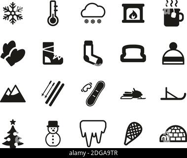 Winter Icons Black & White Set Big Stock Vector
