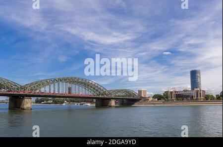 Historic steel bridge over the river Rhine in Cologne, Germany Stock Photo