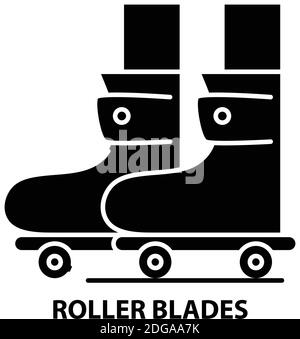roller blades icon, black vector sign with editable strokes, concept illustration Stock Vector