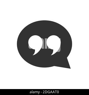 Speech bubble with quotes black vector icon. Chat, messaging or texting symbol with quotation mark. Stock Vector