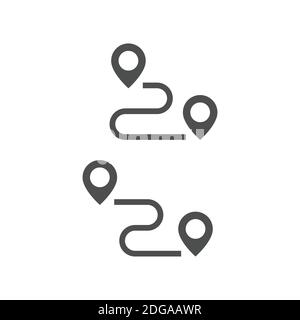 Road map with route black vector icon. Location pin point with path symbol. Stock Vector