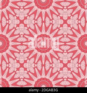 Ethnic seamless vector pattern. Red geometric flower mandalas. Can be used for design of fabric, covers, wallpapers, tiles. Stock Vector