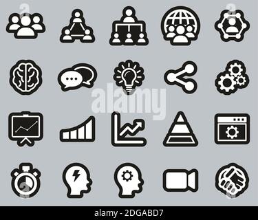 Work Productivity Icons White On Black Sticker Set Big Stock Vector