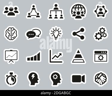 Work Productivity Icons Black & White Sticker Set Big Stock Vector