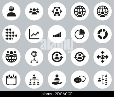 World Population Icons Black & White Flat Design Circle Set Big Stock Vector