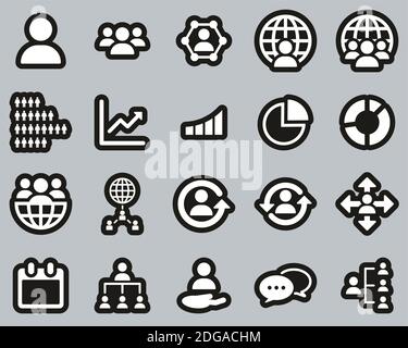 World Population Icons White On Black Sticker Set Big Stock Vector
